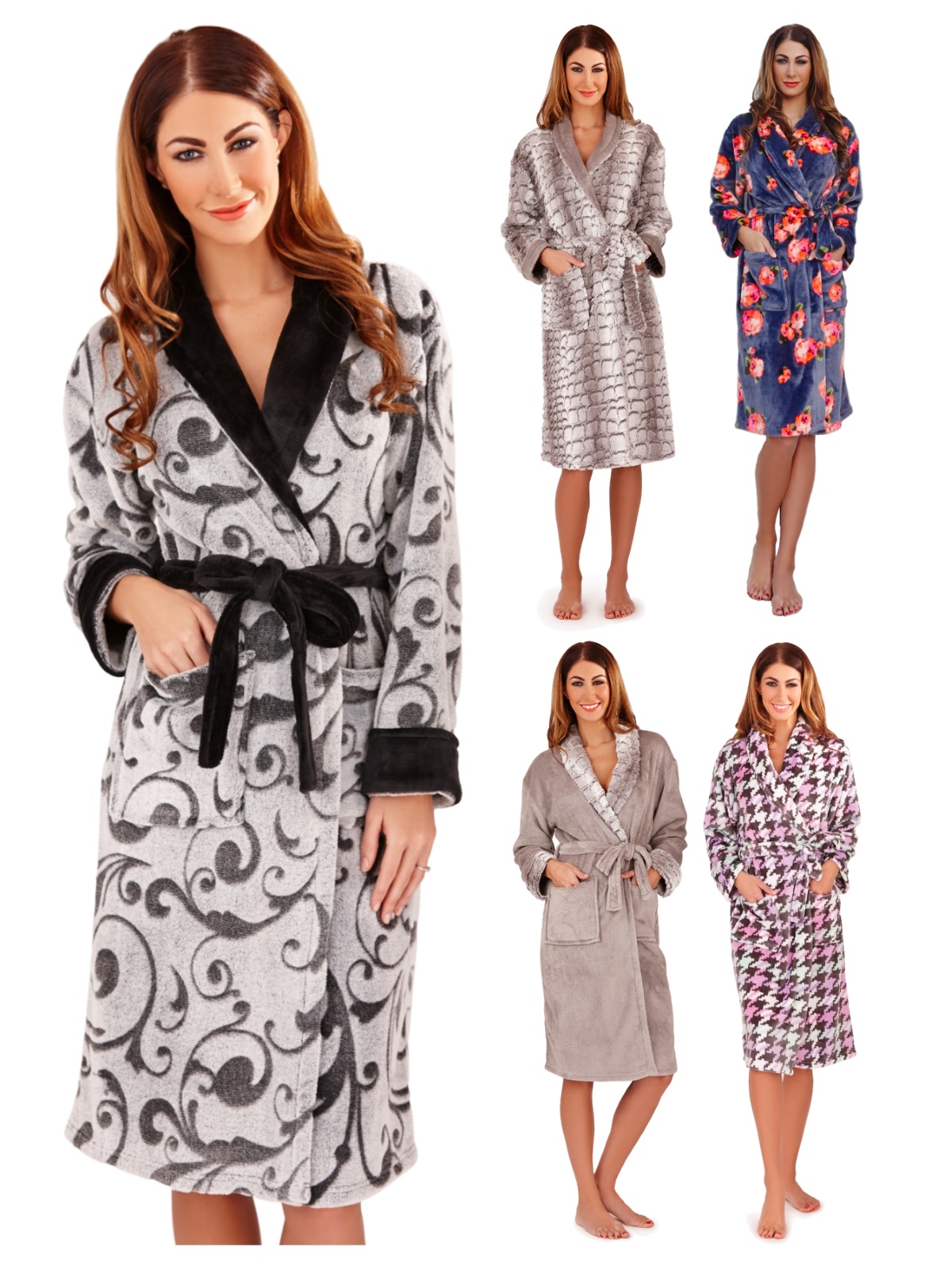 Womens Full Length Dressing Gown Bath Robe Housecoat + Belt Ladies Size